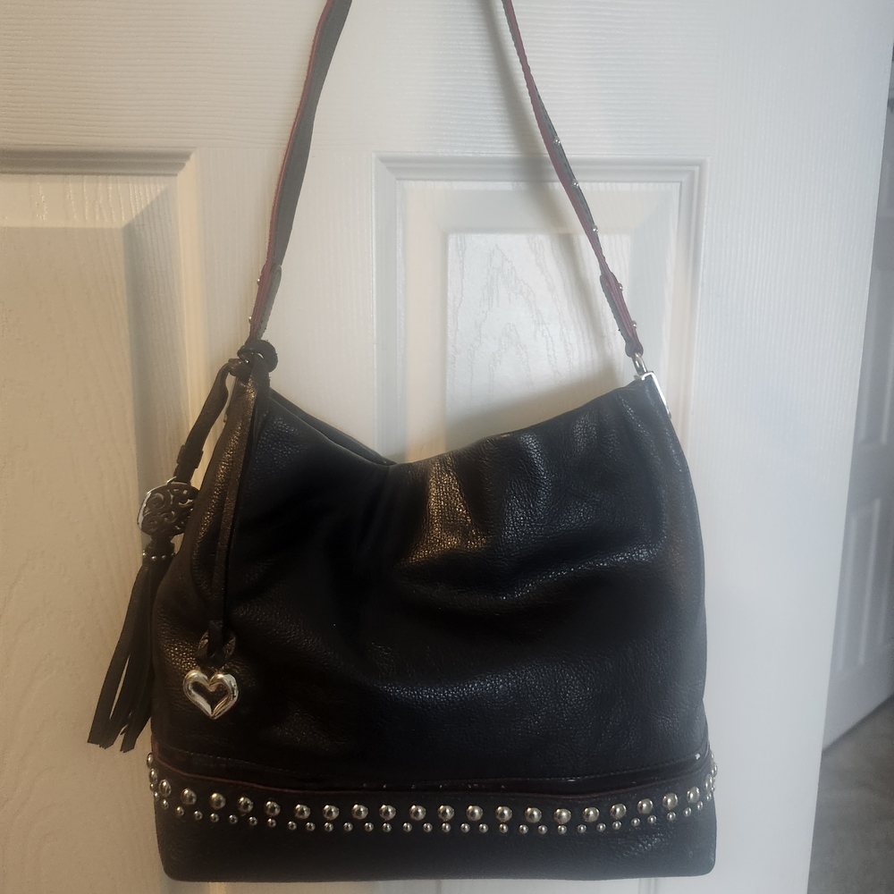 Brighton Black Studded Leather Shoulder Bag